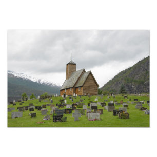 Stave church with graveyard in Norway photo Print