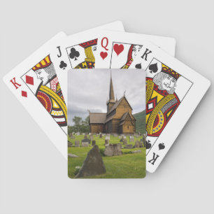 Stave church with graveyard in Norway Playing Cards