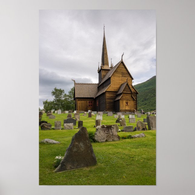Stave church with graveyard in Norway Poster (Front)