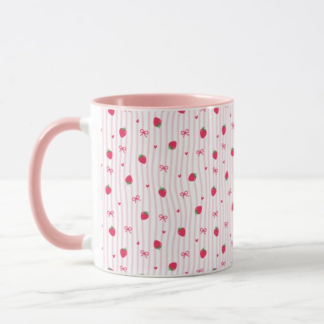 Stawberry Heart Bow Pattern  Mug (Left)