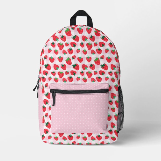 Stawberry Pink Plaid Backpack (Front)