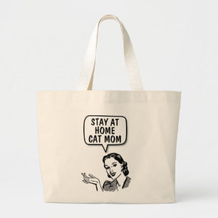 STAY AT HOME CAT MOM RETRO T-SHIRTS LARGE TOTE BAG