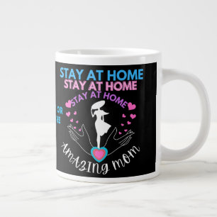 Stay At Home Mum Pink & Blue Silhouette Woman Chic Large Coffee Mug