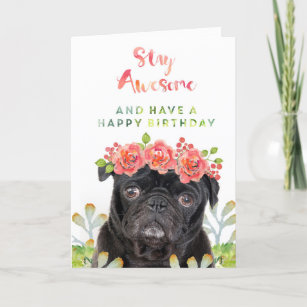 Stay Awesome and Have a Happy Birthday Pug Card