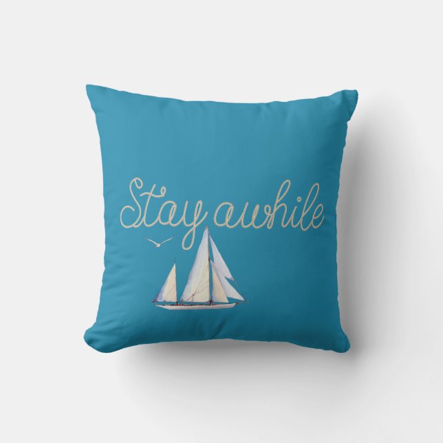 Stay Awhile Rope on Aqua Cushion (Front)