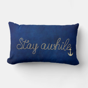 Stay Awhile rope text with anchor Lumbar Cushion