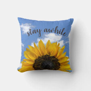 stay awhile sunflower on sky cushion