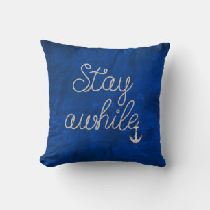 Stay Awhile Text Nautical Rope Accent Pillow
