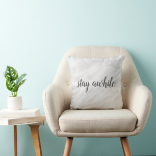 Stay Awhile Text On White Marble Abstract Cushion