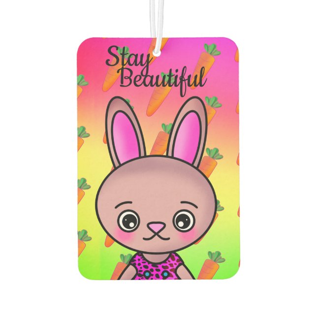 Stay Beautiful Pretty Bunny Cute Carrot Car Air Freshener (Back)