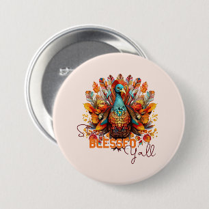 Stay Blessed Y'all with Colourful Turkey 7.5 Cm Round Badge