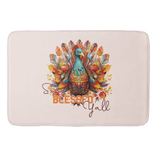 Stay Blessed Y'all with Colourful Turkey  Bath Mat