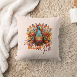Stay Blessed Y'all with Colourful Turkey Cushion