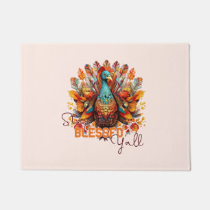 Stay Blessed Y'all with Colourful Turkey  Doormat