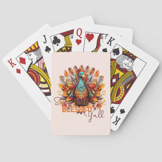 Stay Blessed Y'all with Colourful Turkey  Playing Cards (Back)