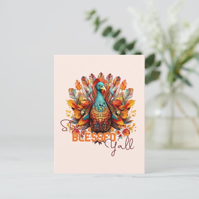 Stay Blessed Y'all with Colourful Turkey  Postcard (Standing Front)