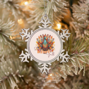 Stay Blessed Y'all with Colourful Turkey Snowflake Pewter Christmas Ornament