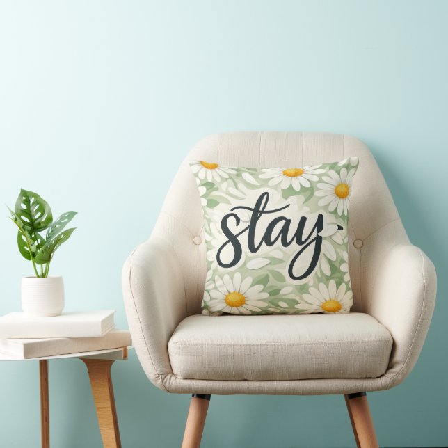 Stay Calligraphy Text On Daisy Abstract Cushion (Chair)