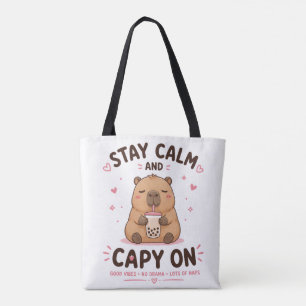 Stay Calm and Capy On Cute Kawaii Capybara Design Tote Bag