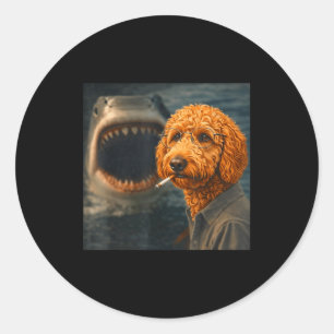 Stay calm funny goldendoodle shark selfie parody classic round sticker