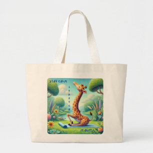 Stay Calm Stretch It Out - Giraffe Yoga Design Large Tote Bag