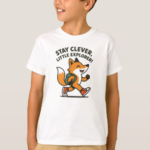 Stay Clever Little Explorer Fun Orange Fox Graphic T-Shirt