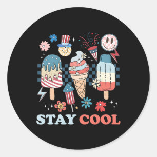 Stay Cool 4th Of July Usa Popsicle Ice Cream Ameri Classic Round Sticker