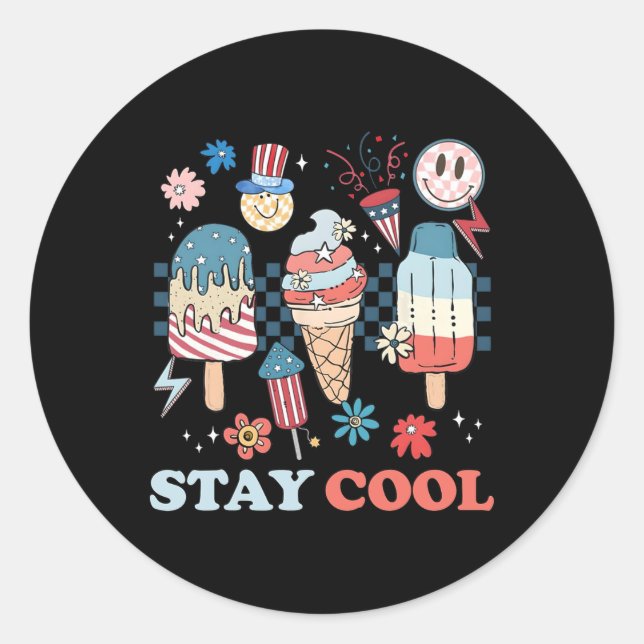 Stay Cool 4th Of July Usa Popsicle Ice Cream Ameri Classic Round Sticker (Front)