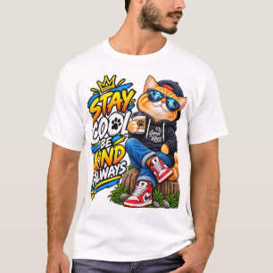 Stay Cool Be Kind Always – Cool Cat Good Vibes T-Shirt