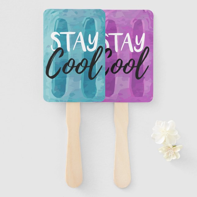 Stay Cool Blue & Purple Ice Pop Summer Treat Party Hand Fan (Front and Back)