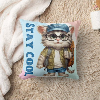 Stay Cool Cat Wearing Glasses Cap Back To School Cushion