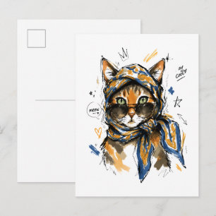 Stay Cool Cat with Sunglasses & Paisley Scarf Postcard
