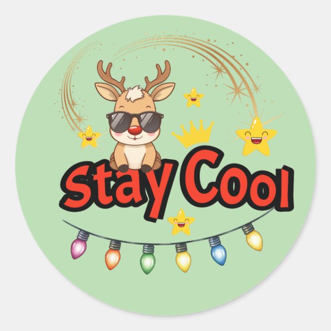 Stay Cool Christmas Reindeer Sticker (Front)