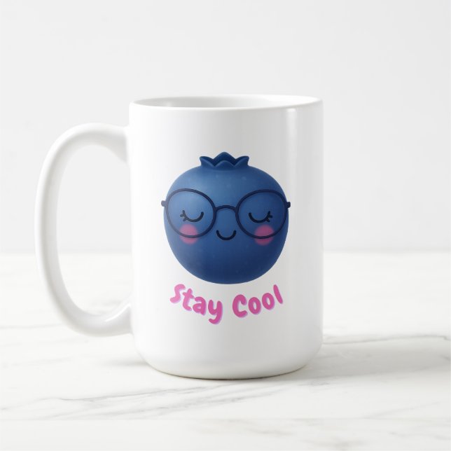 Stay Cool – Cute TropiCool Blueberry Design Coffee Mug (Left)