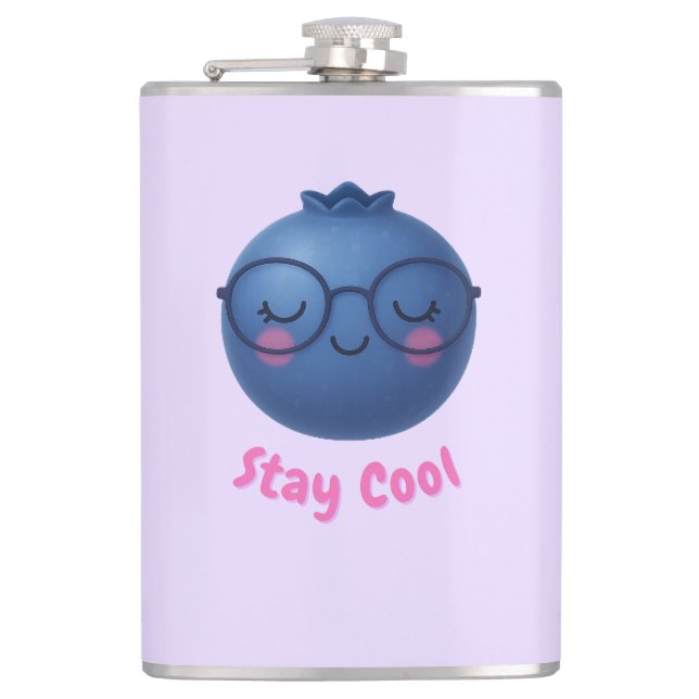 Stay Cool – Cute TropiCool Blueberry Design Hip Flask (Front)