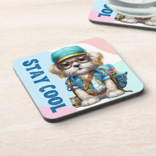 Stay Cool Dog Wearing Glasses Cap Back To School  Coaster
