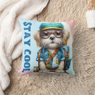 Stay Cool Dog Wearing Glasses Cap Back To School Cushion