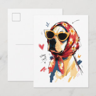 Stay Cool Dog with Floral Headscarf & Sunglasses Postcard