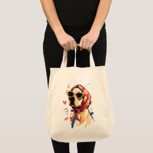 Stay Cool Dog with Floral Headscarf & Sunglasses Tote Bag