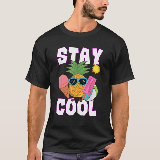 Stay Cool Funny Pineapple Hello Summer Popsicle Va T-Shirt (Front)