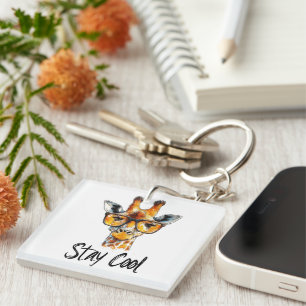 Stay Cool - Giraffe with Sunglasses Illustration Key Ring