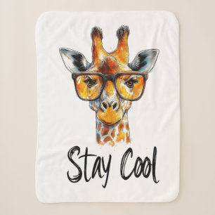 Stay Cool - Giraffe with Sunglasses Illustration Sherpa Blanket
