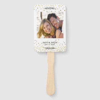 Stay Cool Gold Confetti Photo Wedding Hand Fans