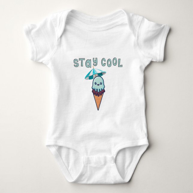 Stay Cool Kawaii Funny Ice Cream    Baby Bodysuit (Front)
