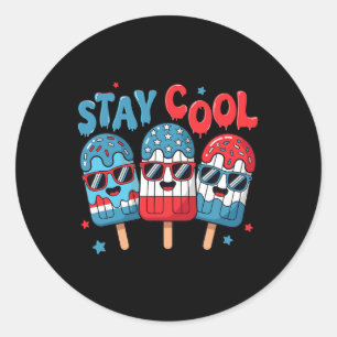 Stay Cool Popsicle 4th Of July American Flag Boys Classic Round Sticker