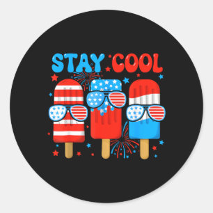 Stay Cool Popsicle Boys Men 4th July American Flag Classic Round Sticker