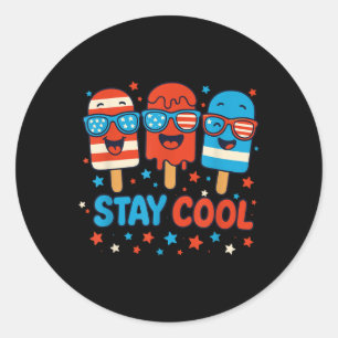 Stay Cool Popsicle Shirt Boys Men 4th July America Classic Round Sticker