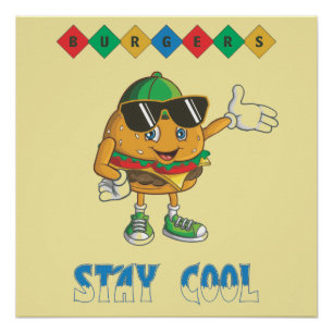 Stay Cool Retro Burger Cartoon Poster