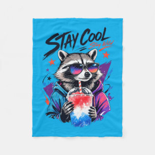 Stay Cool Stay Wild Racoon Slushie Urban Art Fleece Blanket