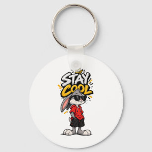 Stay Cool Street Style Rabbit Graphic – Funny Urba Key Ring